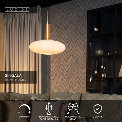 Lucide SINGALA - Pendelleuchten - Ø 30 cm - 1xE27 - Mattes Gold / Messing